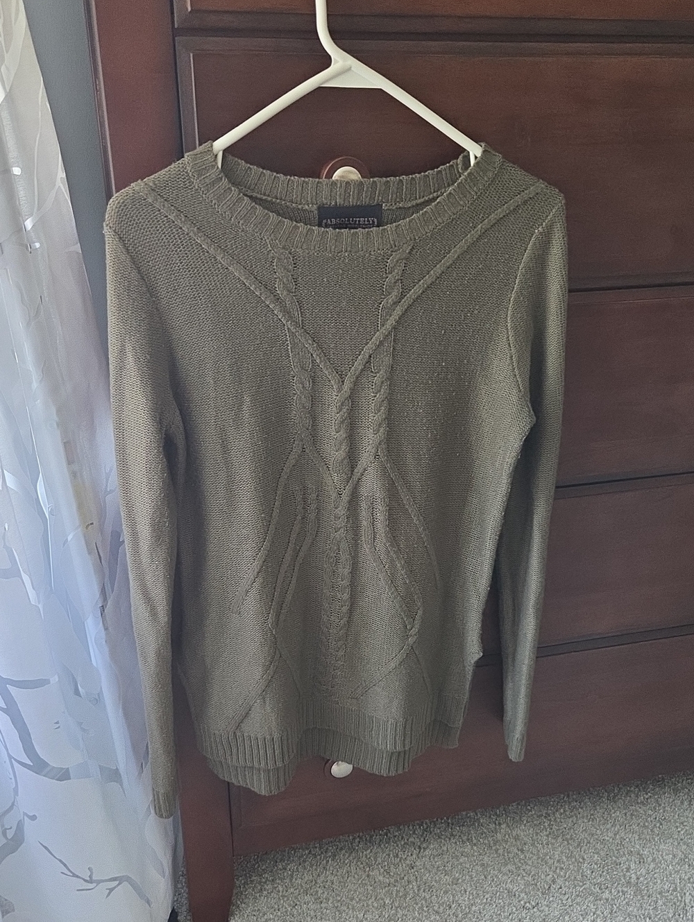 Absolutely Creative Worldwide Olive Cable-Pattern Crewneck Sweater